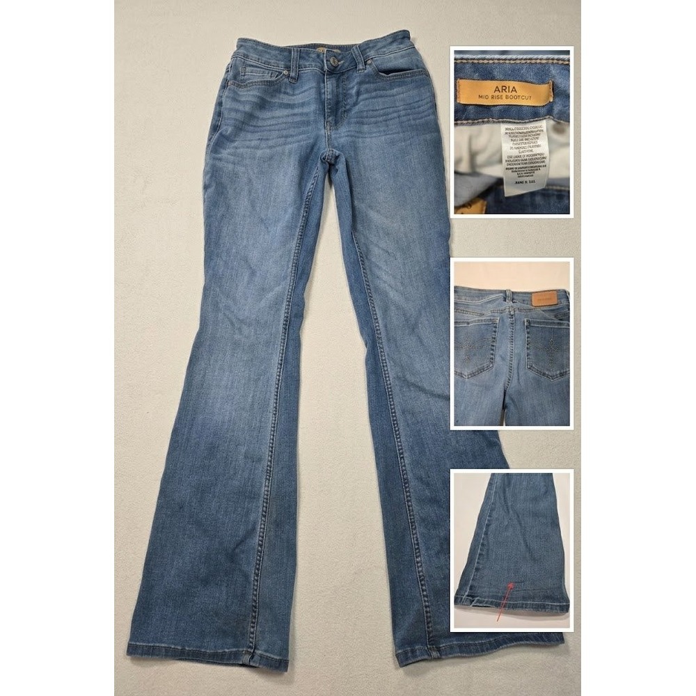 Shyanne Aria Mid Rise Bootcut Jeans Womens 26x31 Blue Embroidered Pocket Flare
